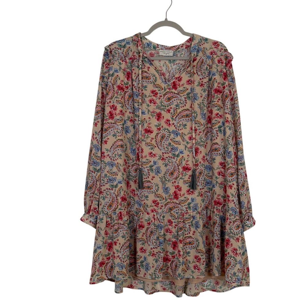 Dress Forum Tiered Long Sleeve Mini Dress Floral Paisley Sz Medium Boho Peasant